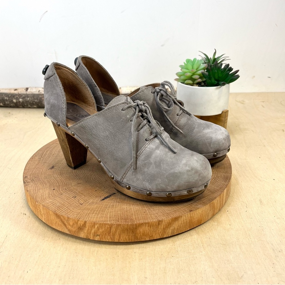 Sanita “Theodora” Lace Up Clogs - Light Gray Suede - Size 39/8